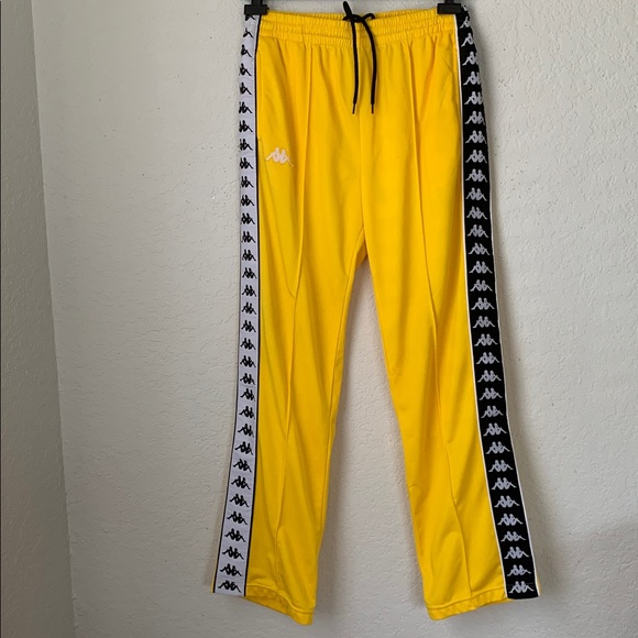 Kappa Bright Yellow Pants with Black White Logo Trim Size Large - Picture 1 of 10